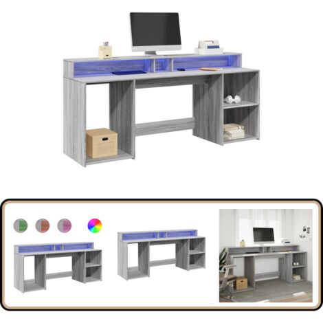 vidaXL LED-Schreibtisch Grau Sonoma 200x55x91 cm Holzwerkstoff