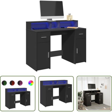 vidaXL LED-Schreibtisch Schwarz 120x55x91 cm Holzwerkstoff