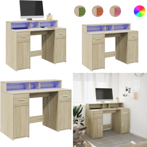 vidaXL LED-Schreibtisch Sonoma-Eiche 120x55x91 cm Holzwerkstoff