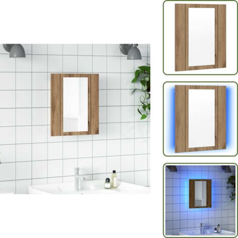 vidaXL LED-Spiegelschrank Artisan-Eiche 40x12x45 cm Holzwerkstoff