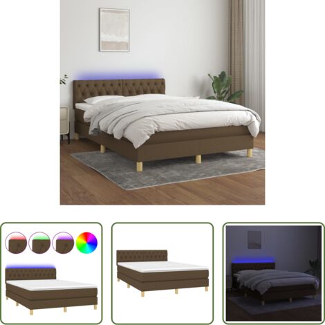 vidaXL LED-Streifen -  Boxspringbett mit Matratze & LED Dunkelbraun 140x200 cm Stoff