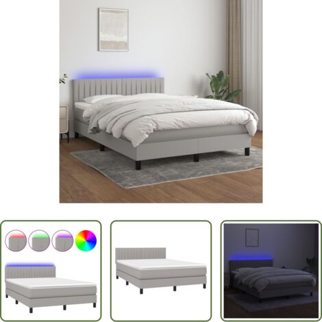 vidaXL LED-Streifen -  Boxspringbett mit Matratze & LED Hellgrau 140x200 cm Stoff