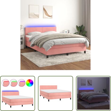 vidaXL LED-Streifen -  Boxspringbett mit Matratze & LED Rosa 140x200 cm Samt