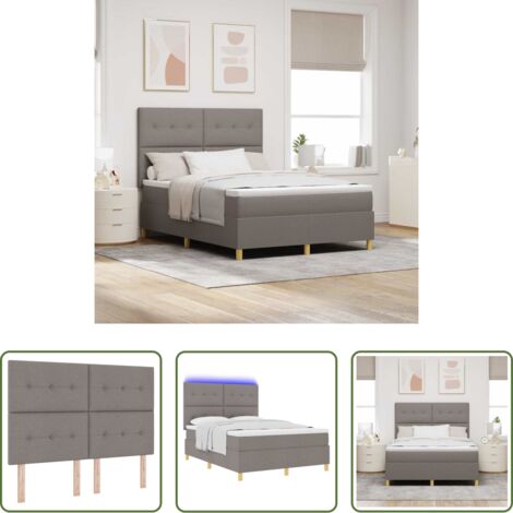 vidaXL LED Streifen -  LED Boxspringbett mit Matratze Taupe 140 x 190 cm Stoff
