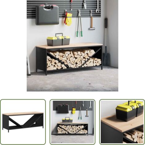 vidaXL Legna da ardere -  Rastrelliera per Legna da Ardere con Piano Nera 100x40x60 cm