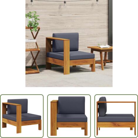 vidaXL Legno acacia - Divano Centrale con 1 Bracciolo Grigio Scuro Massello d'Acacia