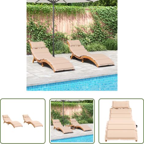 vidaXL Legno Acacia -  Lettini Prendisole con Cuscini 2 pz Beige Legno Massello Acacia