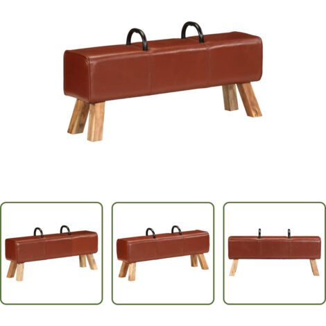 vidaXL Legno di acacia -  Panca per Esercizi Marrone 110 cm in Vera Pelle