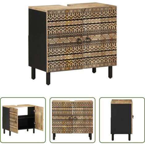 vidaXL Legno di Mango -  Mobile Lavabo da Bagno Nero 62x33x58 cm Legno Massello di Mango