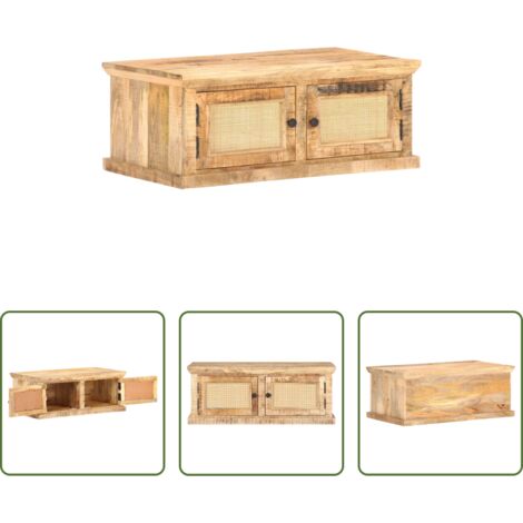vidaXL Legno di mango -  Tavolino da Salotto 90x50x35 cm Legno Massello di Mango e Canna
