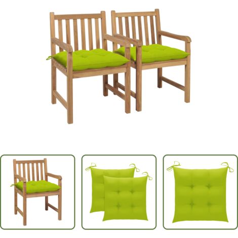vidaXL Legno di teak -  Sedie da Giardino 2 pz Cuscini Verde Brillante in Legno di Teak