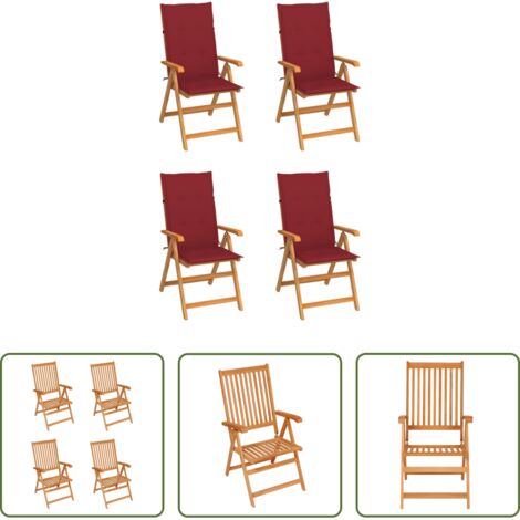 vidaXL Legno di teak -  Sedie da Giardino 4 pz con Cuscini Rosso Vino Massello di Teak