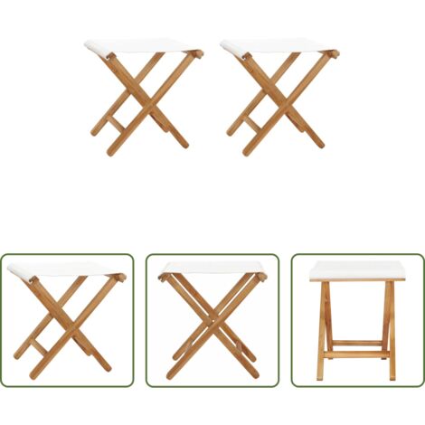 vidaXL Legno di teak -  Sedie Pieghevoli 2 pz in Legno di Teak e Tessuto Bianco Crema