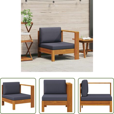 vidaXL Legno massello di acacia -  Divano Centrale con 1 Bracciolo Grigio Scuro Massello d'Acacia