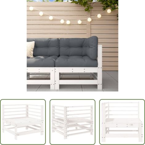 vidaXL Legno massello -  Divano Angolare da Giardino Bianco in Legno Massello di Pino