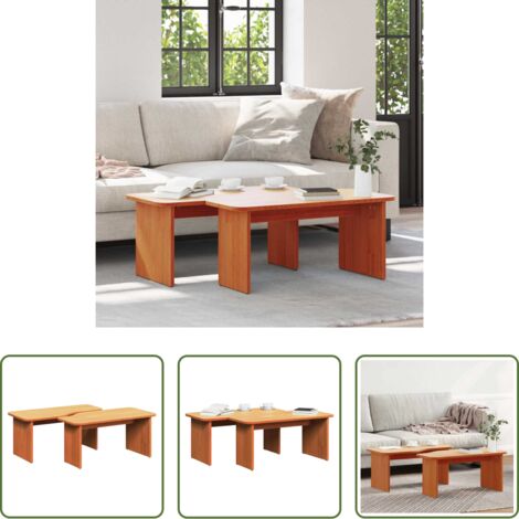 vidaXL Legno massello -  Tavolino da salotto 2 pcs Marrone cerato Legno di pino massello