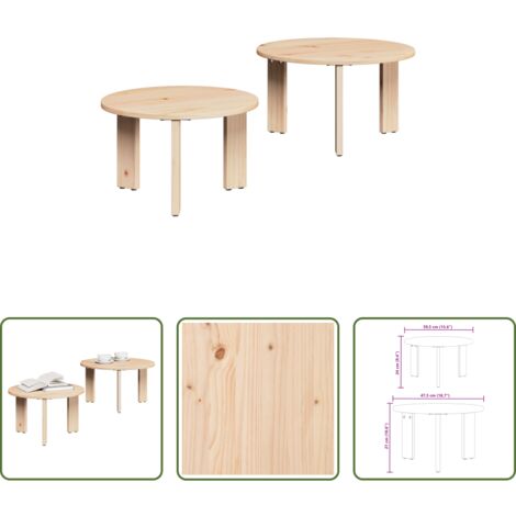 vidaXL Legno massello -  Tavolino da salotto 2 pcs Naturale Legno massello di pino