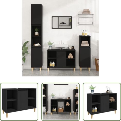 vidaXL Legno multistrato - Mobile Lavabo Nero 80x33x60 cm in Legno Multistrato