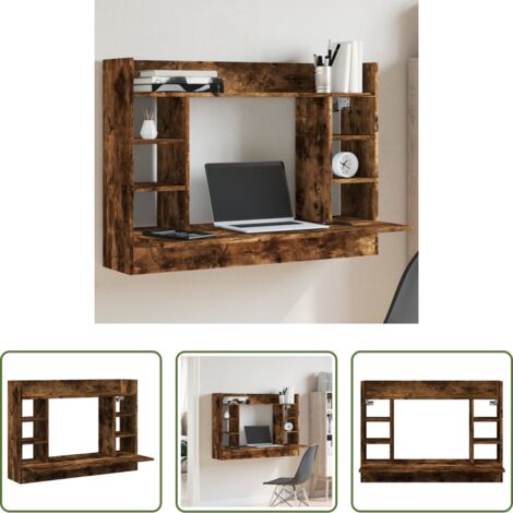 vidaXL Legno multistrato -  Scrivania a Parete Rovere Fumo 105x48x75cm Legno Multistrato