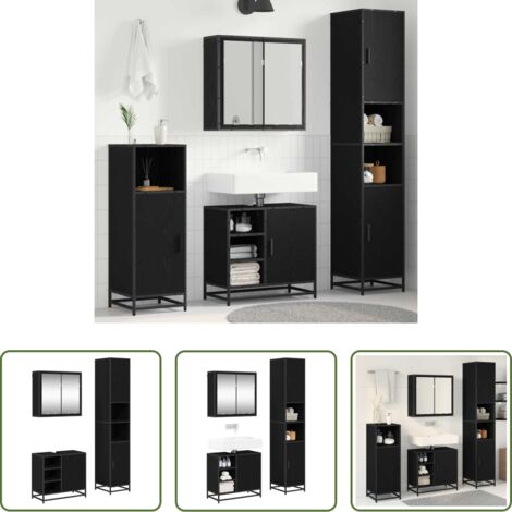 vidaXL Legno multistrato -  Set di mobili per il bagno 3 pcs Rovere Nero Legno multistrato