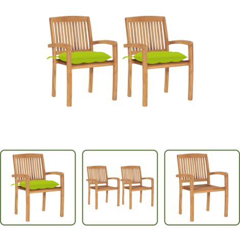 vidaXL Legno teak -  Sedie da Giardino 2pz Cuscini Verde Brillante Teak Massello