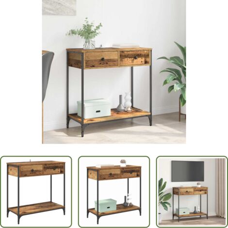 vidaXL Legno vecchio -  Tavolo consolle con cassetto Legno vecchio 75 x 34,5 x 75 cm