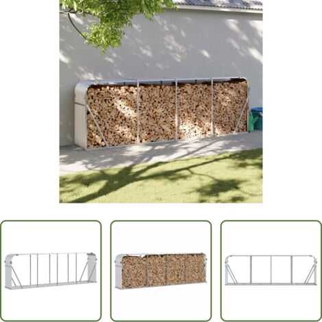 vidaXL Leñero galvanizado -  Leñero de acero galvanizado plateado 300x45x100 cm