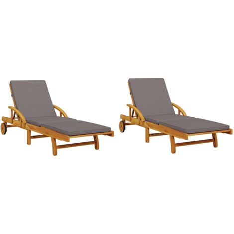 vidaXL Lettini 2 pz con Cuscini 200x68x83 cm Legno Massello di Acacia