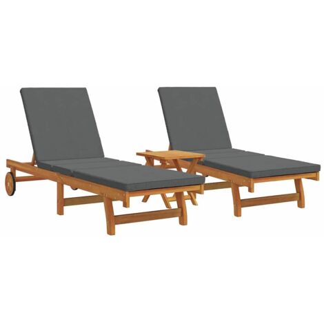 vidaXL Lettini con ruote 2 pezzi con tavolo e cuscino in legno di acacia