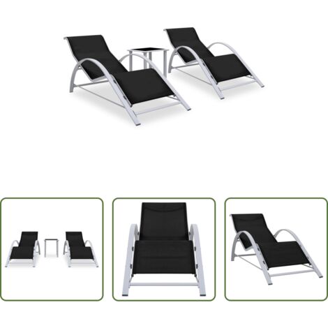 vidaXL Lettini da giardino -  Lettini Prendisole con Tavolino 2 pz in Alluminio Nero