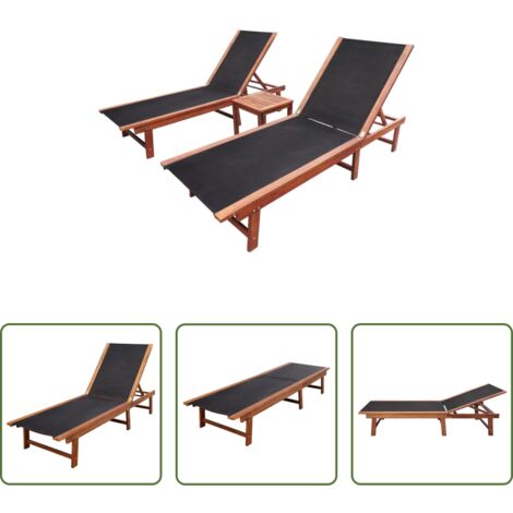 vidaXL Lettini in acacia -  Lettini Prendisole 2 pz con Tavolo in Massello Acacia Textilene