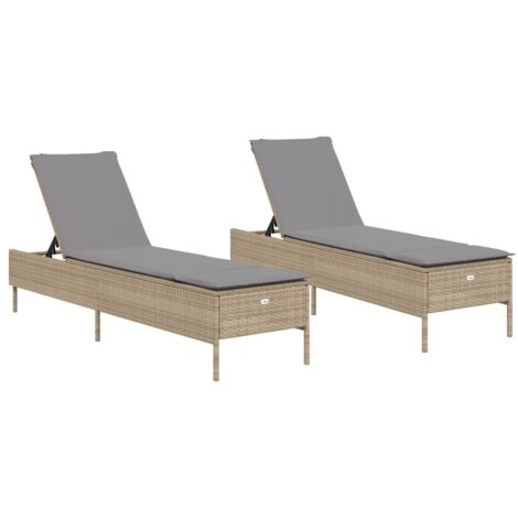 vidaXL Lettini Prendisole 2 pz con Cuscini Beige in Polyrattan
