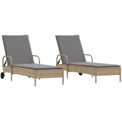 vidaXL Lettini Prendisole 2 pz con Cuscini Beige in Polyrattan