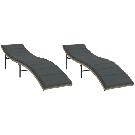 vidaXL Lettini Prendisole 2 pz con Cuscini Grigio Chiaro in Polyrattan