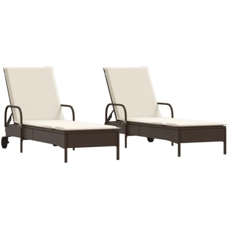 vidaXL Lettini Prendisole 2 pz con Cuscini Marrone in Polyrattan