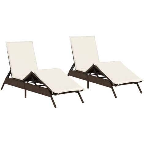 vidaXL Lettini Prendisole 2 pz con Cuscini Marrone in Polyrattan