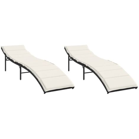 vidaXL Lettini Prendisole 2 pz con Cuscini Neri in Polyrattan