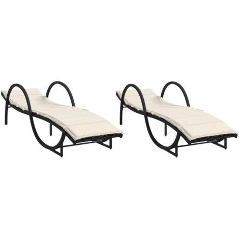 vidaXL Lettini Prendisole 2 pz con Cuscini Neri in Polyrattan