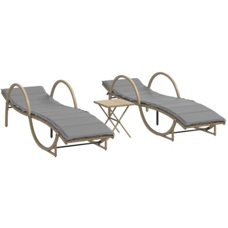 vidaXL Lettini Prendisole 2 pz con Tavolino Beige in Polyrattan