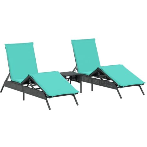 vidaXL Lettini Prendisole 2 pz con Tavolino Nero in Polyrattan