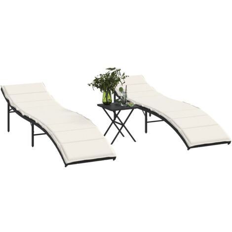 vidaXL Lettini Prendisole 2 pz con Tavolino Nero in Polyrattan