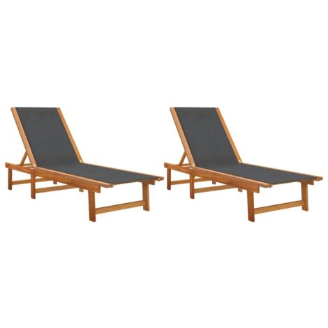 vidaXL Lettini Prendisole 2 pz Neri Legno Massello Acacia e Textilene