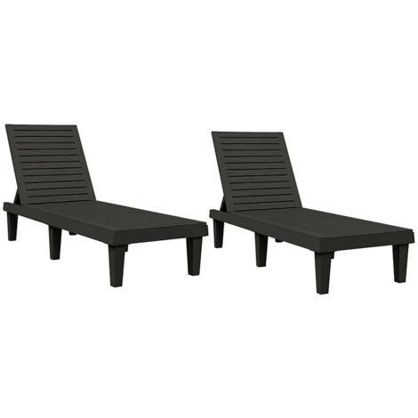 vidaXL Lettini Prendisole 2pz Neri 155x58x83 cm in Polipropilene