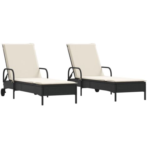 vidaXL Lettini Prendisole con Cuscini 2 pz Neri in Polyrattan