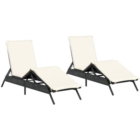 vidaXL Lettini Prendisole con Cuscini 2 pz Neri in Polyrattan