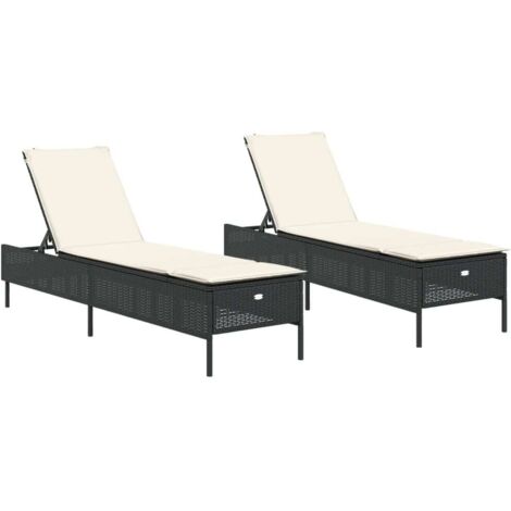 vidaXL Lettini Prendisole con Cuscini 2 pz Neri in Polyrattan