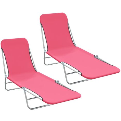 vidaXL Lettini Prendisole Pieghevoli 2pz in Acciaio e Tessuto Rosa