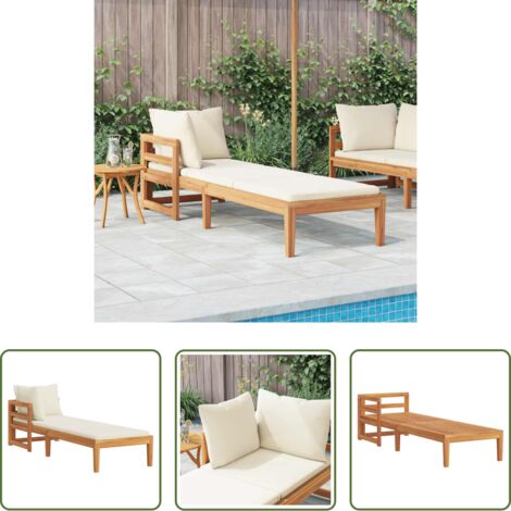 vidaXL Lettino con bracciolo -  Lettino Prendisole con Bracciolo Bianco Crema Acacia Massello