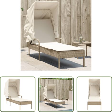 vidaXL Lettino con schienale regolabile -  Lettino Prendisole con Baldacchino Beige in Polyrattan
