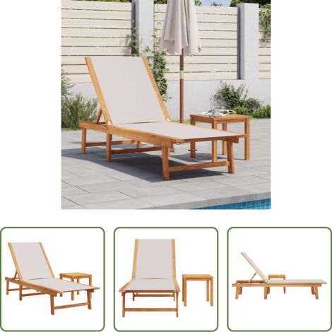 vidaXL Lettino con schienale regolabile -  Lettino Prendisole con Tavolo Grigio Massello Acacia Textilene